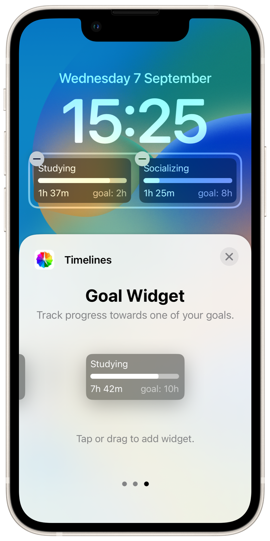 Goal widget adding user interface