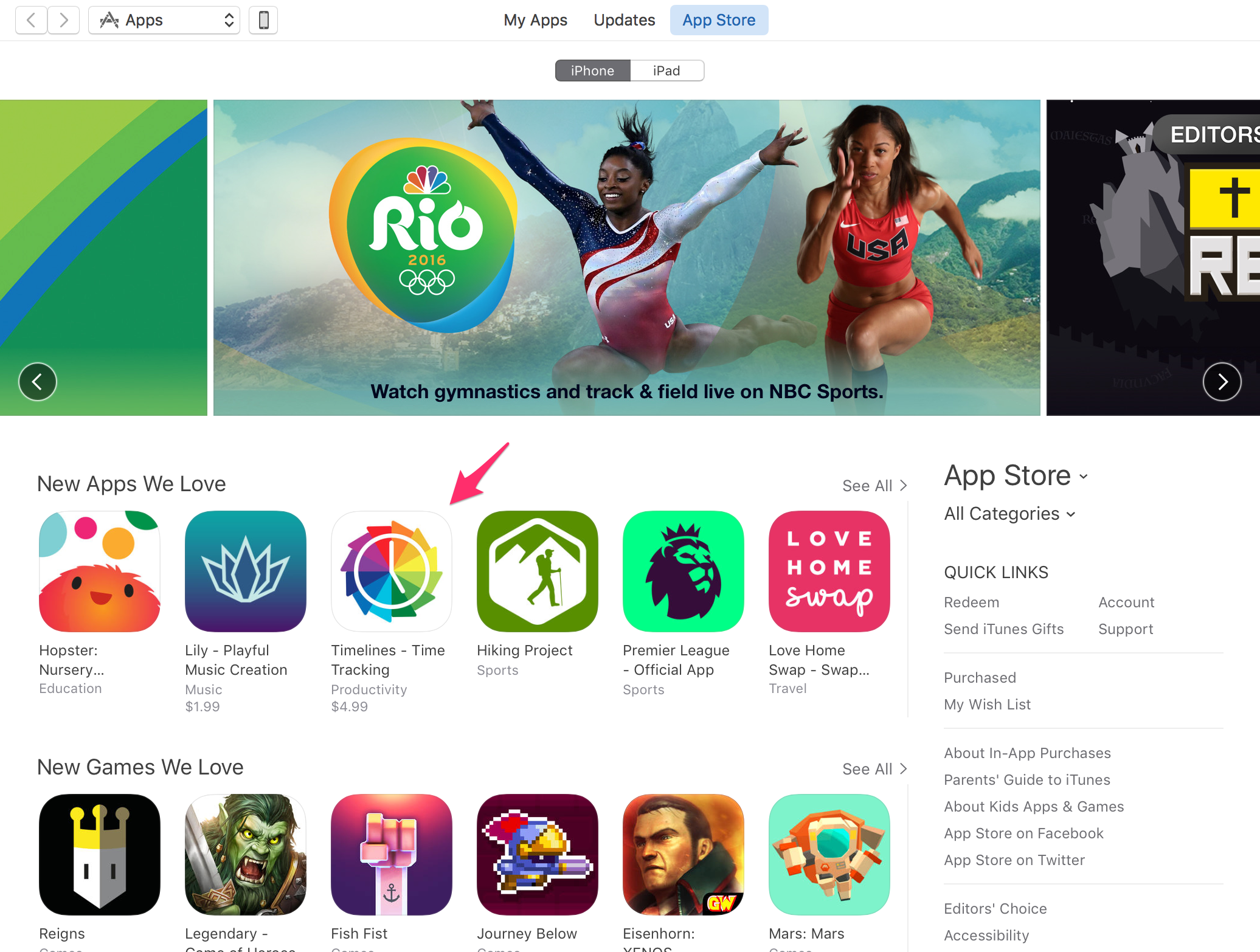 Timelines featured on the App Store