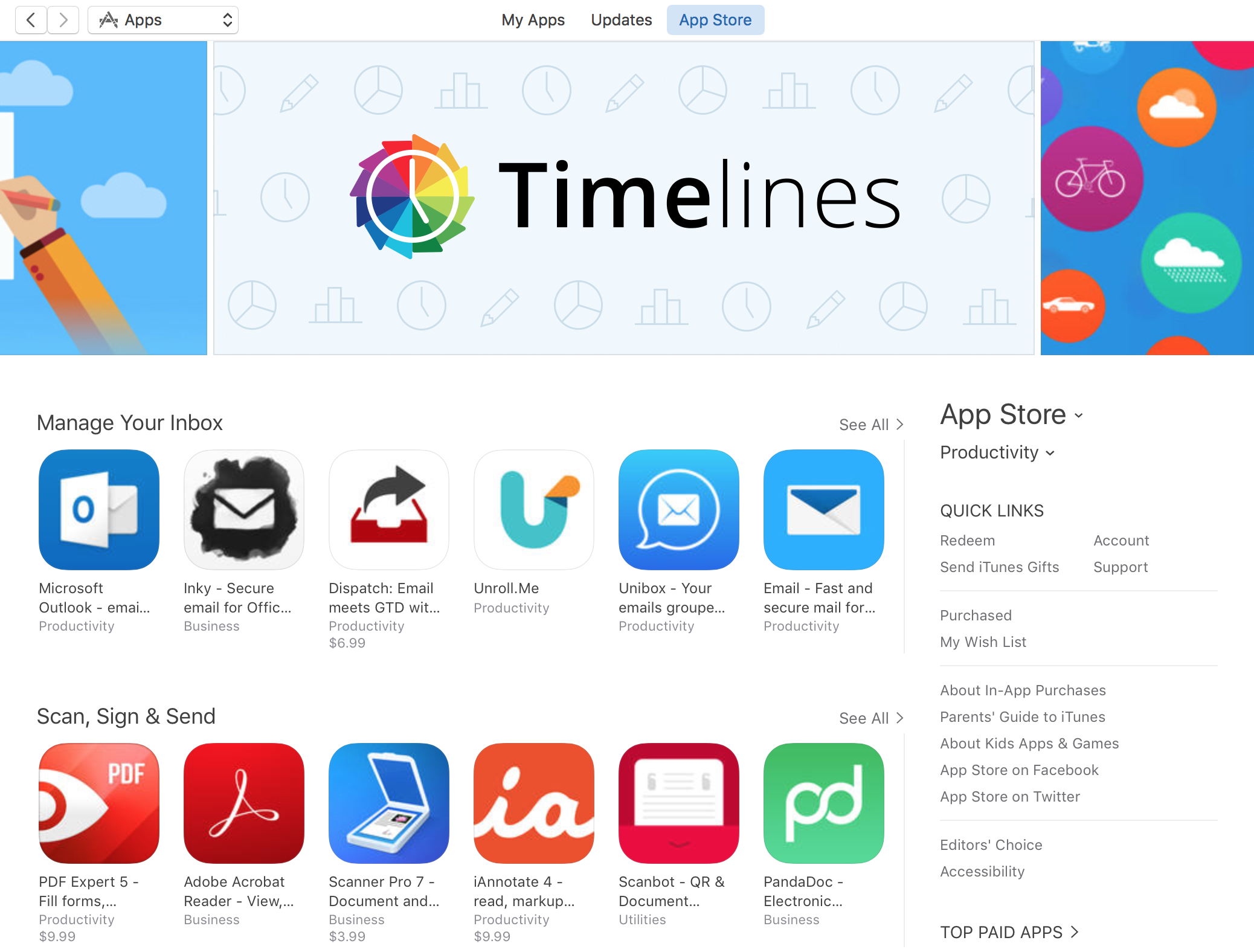 Timelines featured on the App Store, Productivity category