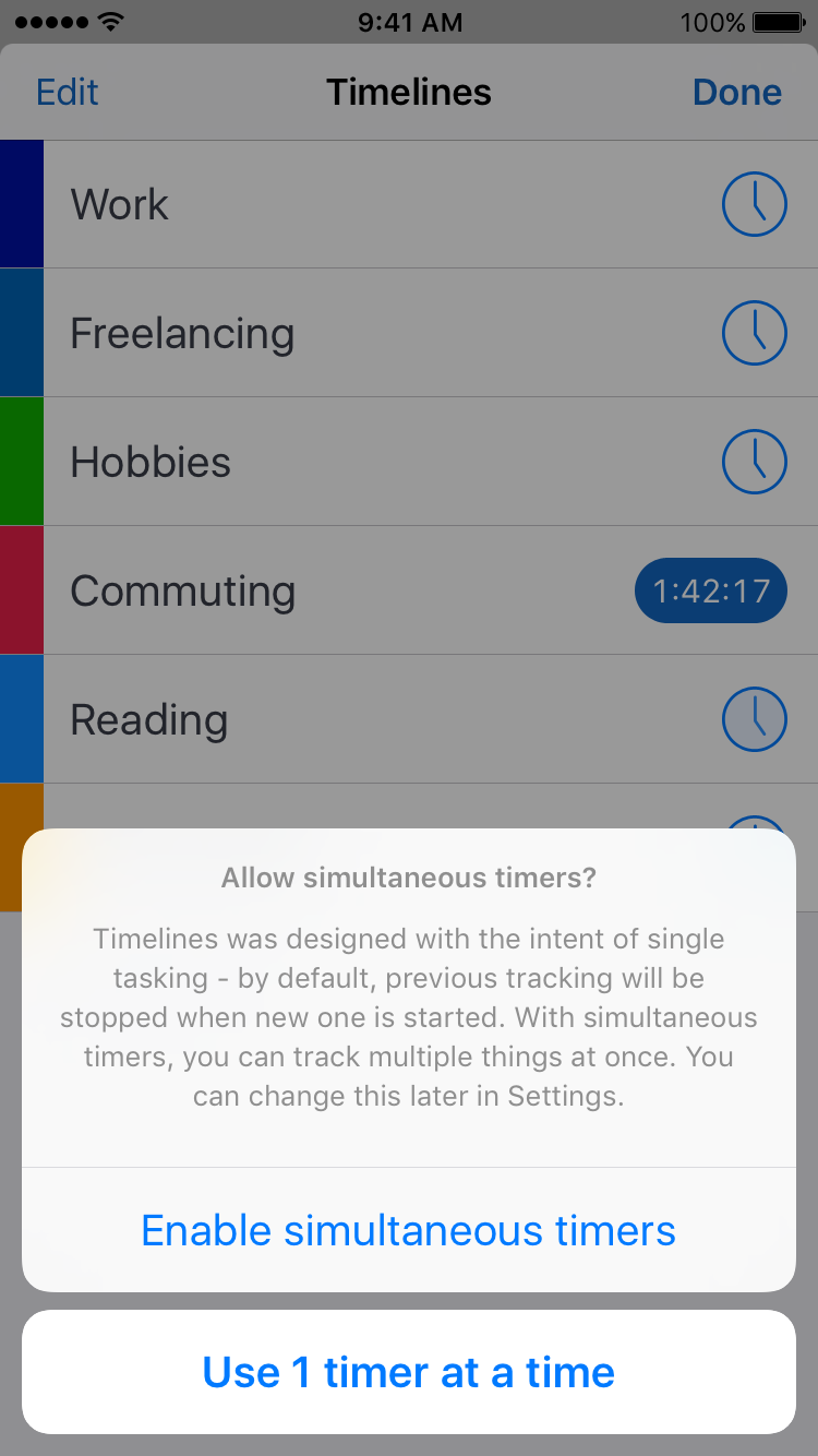 Timelines app simultaneous timers screenshot