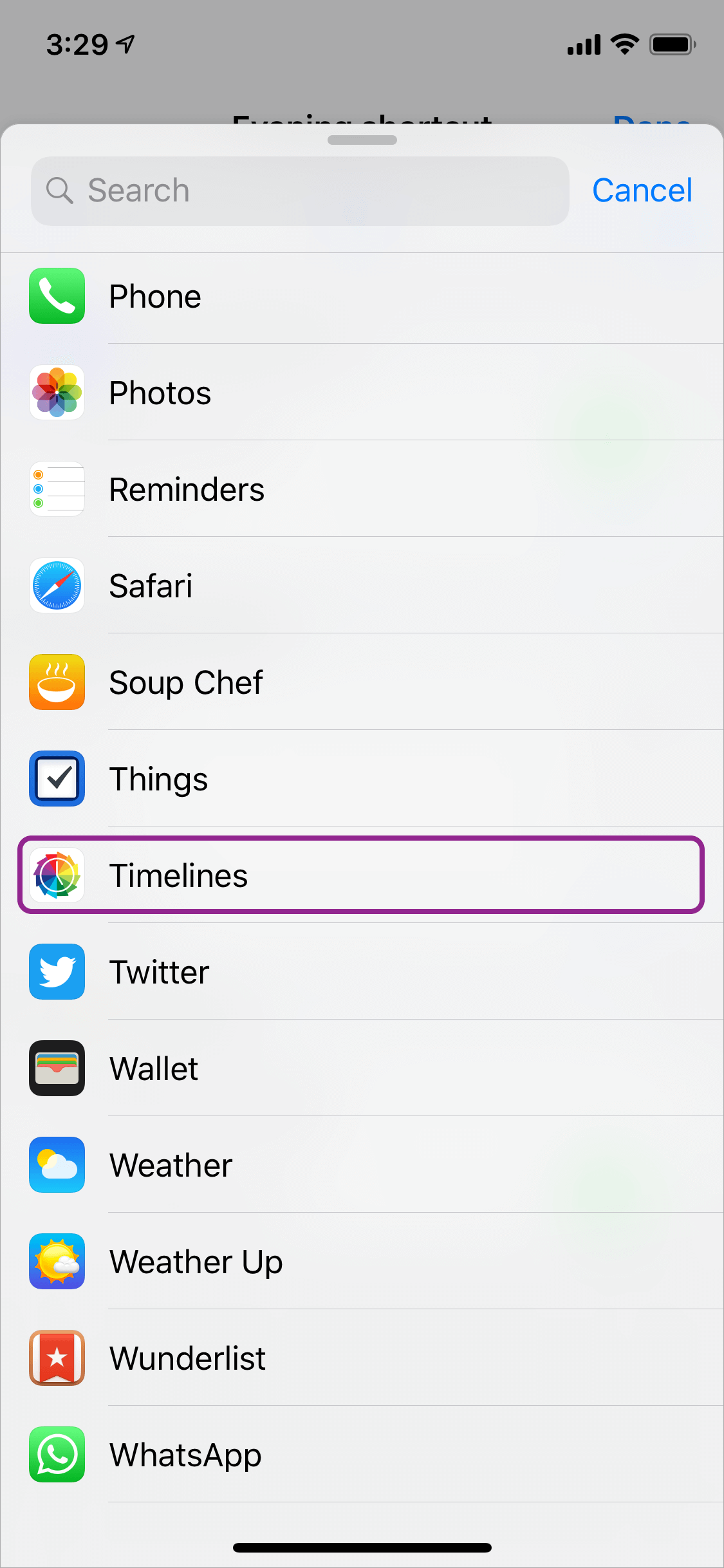 Timelines app Siri Shortcuts adding to Siri