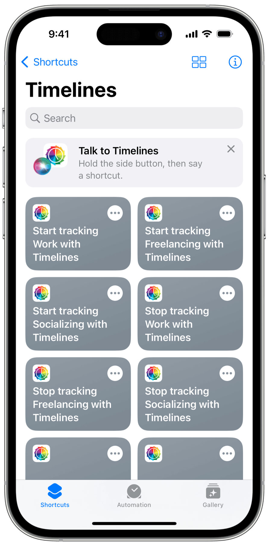 Timelines Siri predefined Shortcuts